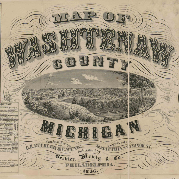 Map Cartouche, Wayne Co. Michigan 1856 Old Town Map Custom Print - Washtenaw Co. Map Cartouche, Wayne Co. Michigan 1856 Old Town Map Custom Print - Washtenaw Co.