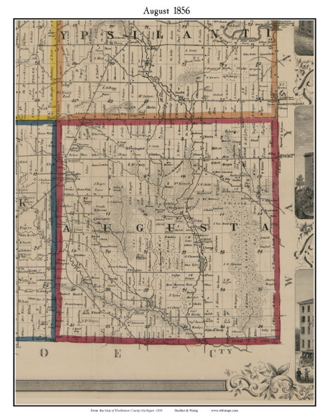 August, Michigan 1856 Old Town Map Custom Print - Washtenaw Co.