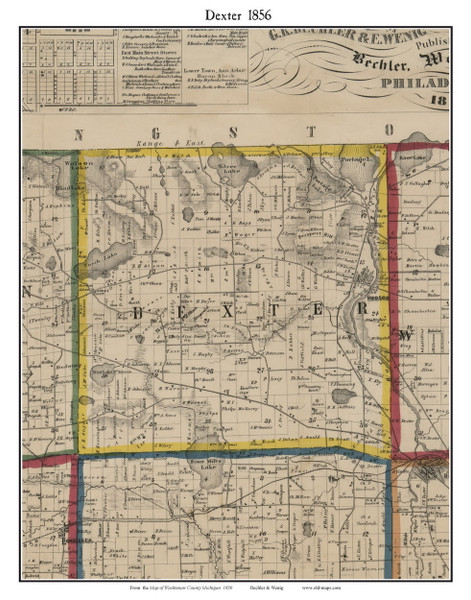 Dexter, Michigan 1856 Old Town Map Custom Print - Washtenaw Co.
