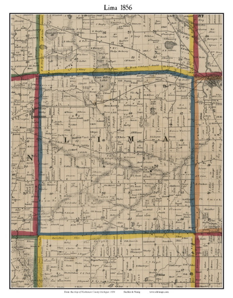 Lima, Michigan 1856 Old Town Map Custom Print - Washtenaw Co.