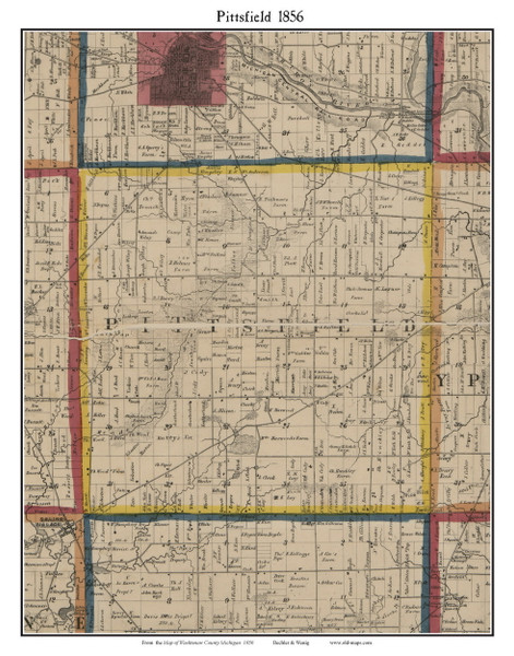 Pittsfield, Michigan 1856 Old Town Map Custom Print - Washtenaw Co.