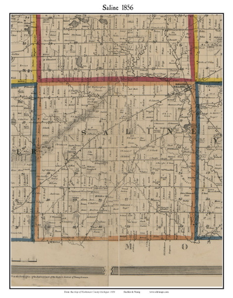 Saline, Michigan 1856 Old Town Map Custom Print - Washtenaw Co.