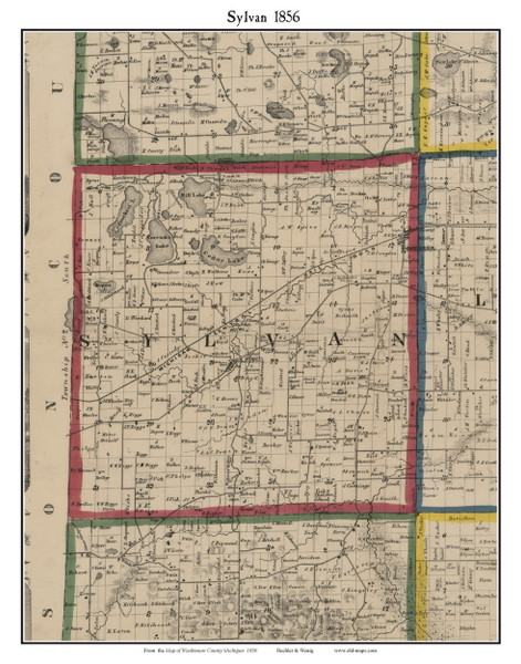 Sylvan, Michigan 1856 Old Town Map Custom Print - Washtenaw Co.