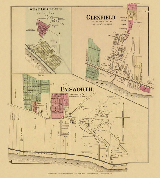 West Bellevue, Glenfield & Emsworth, Pennsylvania, 1877 - Upper Ohio River and Valley Atlas - Old Map Custom Reprint - USA Regional 18