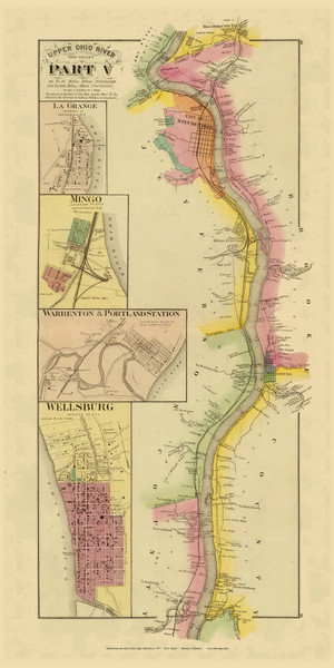 Upper Ohio River and Valley Part 5 - 64 to 81 Miles Below Pittsburgh & Wellsburg, West Virginia and La Grange, Mingo, Warrenton & Portland Station, Ohio, 1877 - Upper Ohio River and Valley Atlas - Old Map Custom Reprint - USA Regional 50,51 Upper Ohio River and Valley Part 5 - 64 to 81 Miles Below Pittsburgh & Wellsburg, West Virginia and La Grange, Mingo, Warrenton & Portland Station, Ohio, 1877 - Upper Ohio River and Valley Atlas - Old Map Custom Reprint - USA Regional 50,51
