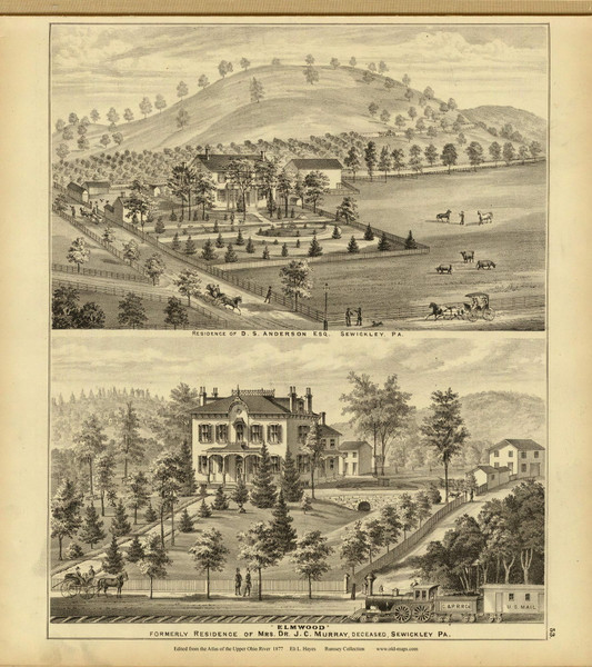 Residences of D.S. Anderson & Mrs. Dr. J.C. Murray, 1877 - Upper Ohio River and Valley Atlas - Old Map Custom Reprint - USA Regional 53 Residences of D.S. Anderson & Mrs. Dr. J.C. Murray, 1877 - Upper Ohio River and Valley Atlas - Old Map Custom Reprint - USA Regional 53