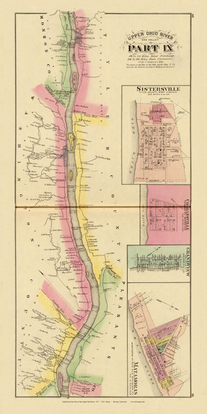 Upper Ohio River and Valley Part 9 - 136 to 151 Miles Below Pittsburgh, Cochansville, Grandview & Matamoras, Ohio and Sistersville, West Virginia, 1877 - Upper Ohio River and Valley Atlas - Old Map Custom Reprint - USA Regional 98, 99