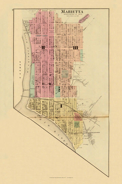 Marietta,  Ohio, 1877 - Upper Ohio River and Valley Atlas - Old Map Custom Reprint - USA Regional 110 111 Marietta,  Ohio, 1877 - Upper Ohio River and Valley Atlas - Old Map Custom Reprint - USA Regional 110 111