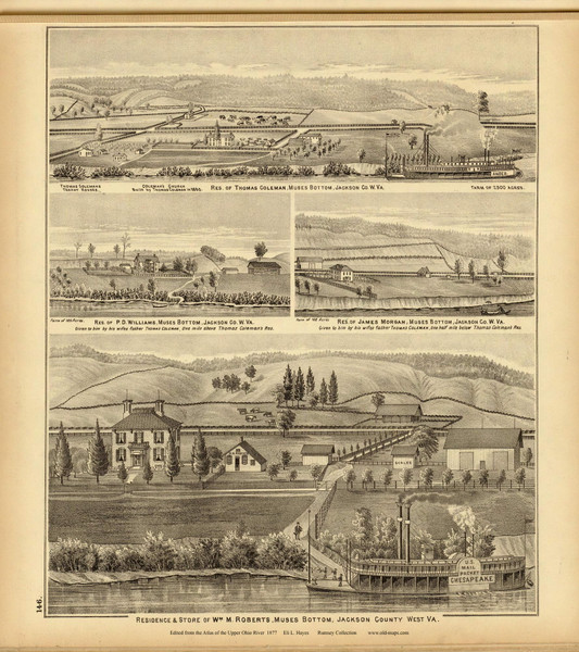 Residences of Thomas Coleman, P.D.Wiliams, James Morgan & Wm. M. Roberts, 1877 - Upper Ohio River and Valley Atlas - Old Map Custom Reprint - USA Regional 146 Residences of Thomas Coleman, P.D.Wiliams, James Morgan & Wm. M. Roberts, 1877 - Upper Ohio River and Valley Atlas - Old Map Custom Reprint - USA Regional 146