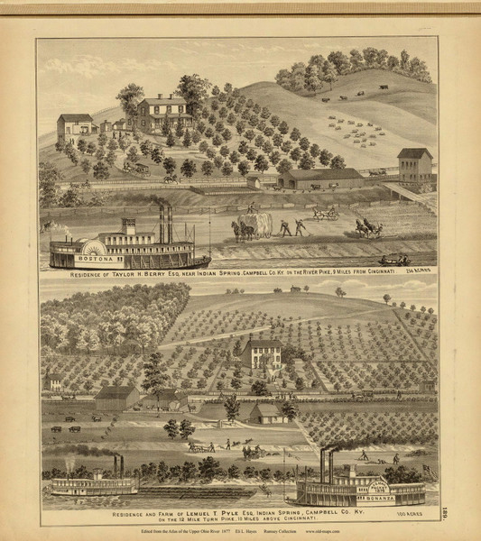 Residences of Taylor H. Bery and Lemuel T. Pyle, 1877 - Upper Ohio River and Valley Atlas - Old Map Custom Reprint - USA Regional 189