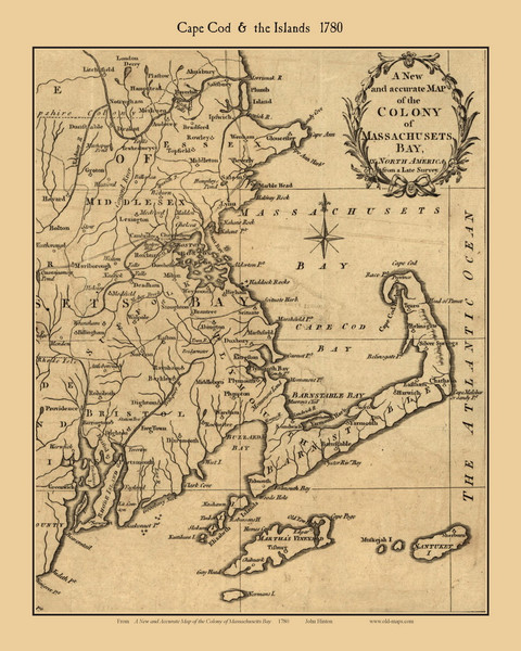Cape Cod 1780 Hinton - Old Map Custom Print CC-All
