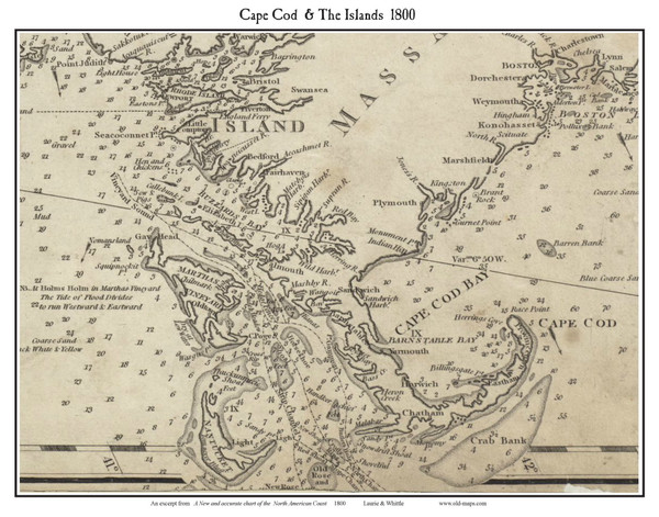 Cape Cod 1800 Laurie & Whittle - Old Map Custom Print