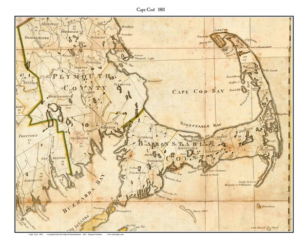 Cape Cod 1801 Carleton - Old Map Custom Print CC-All
