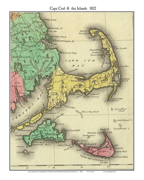 Cape Cod & Islands 1822 Carey - Old Map Custom Print CC-All
