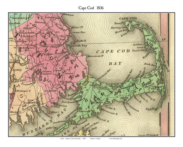 Cape Cod 1836 Tanner - Old Map Custom Print CC-All