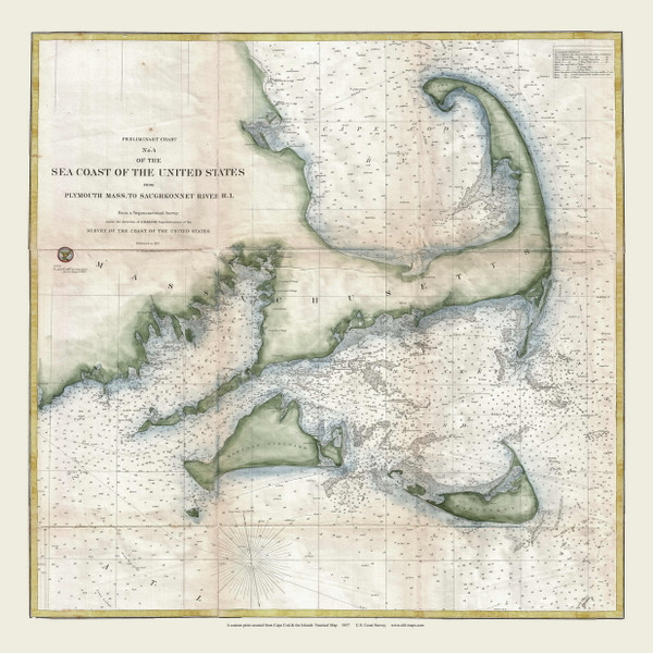 Cape Cod & Nantucket Shoals 1857 U.S Coast Survey - Old Map Custom Reprint CC-All