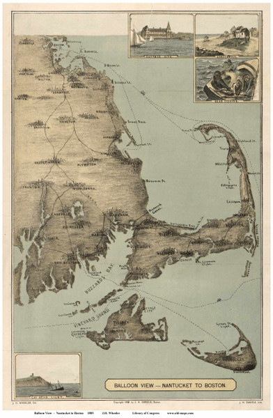 Cape Cod 1885 Wheeler Balloon View - Old Map Reprint