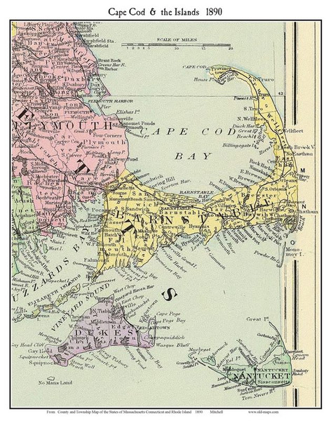 Cape Cod & Islands 1890 Mitchell - Old Map Custom Print
