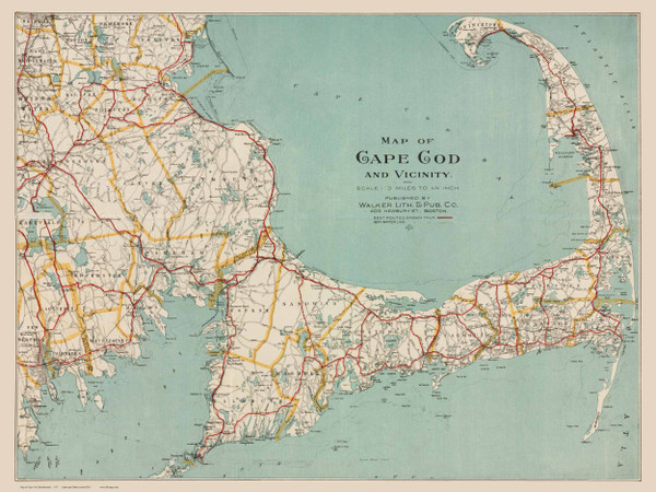Cape Cod and Vicinity 1917 - Walker - Horizontal - Old Map Reprint Cape Cod and Vicinity 1917 - Walker - Horizontal - Old Map Reprint