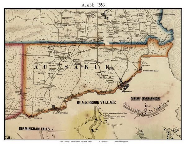 Ausable, New York 1856 Old Town Map Custom Print - Clinton Co.