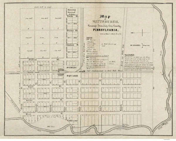 Wattsburgh ca 1840 - Old Map Reprint PA Cities