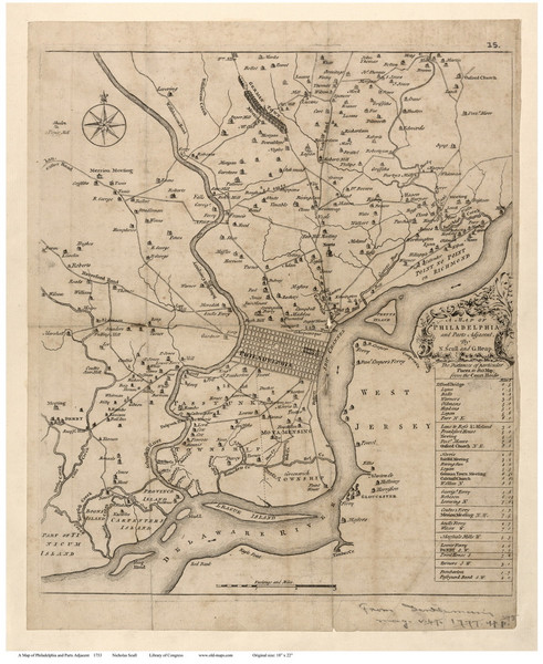 Philadelphia Area 1753 - Scull - Old Map Reprint PA Cities