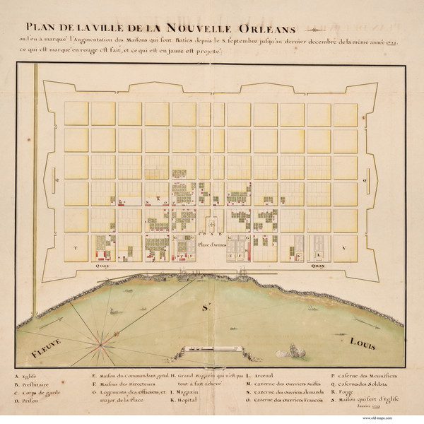 New Orleans 1723 - Old Map Reprint - Louisiana Cities