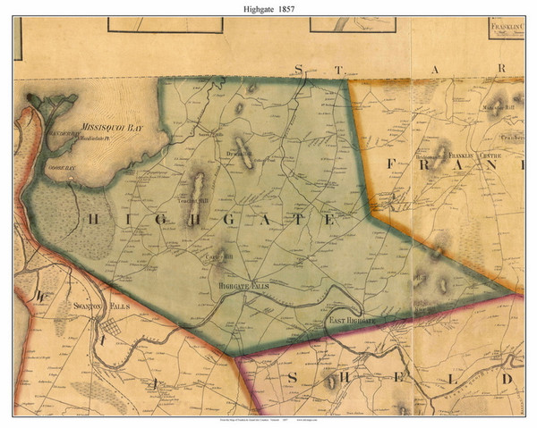 Highgate, Vermont 1857 Old Town Map Custom Print - Franklin Co.