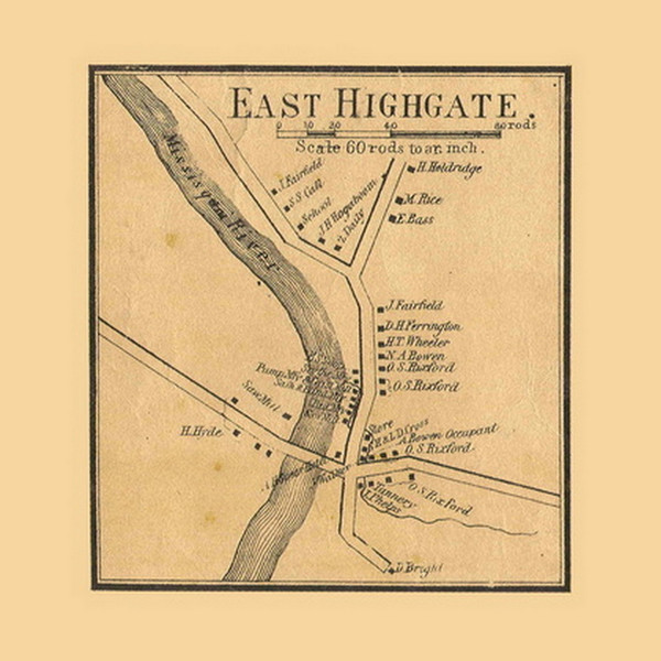 East Highgate Village, Highgate, Vermont 1857 Old Town Map Custom Print - Franklin Co.