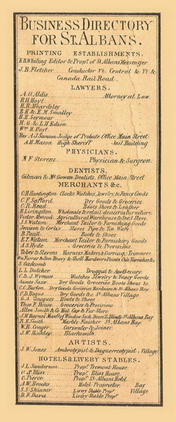 St. Albans Business Directory, Vermont 1857 Old Town Map Custom Print - Franklin Co.