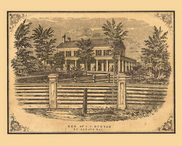 C.C. Burton Residence, St. Albans Bay, Vermont 1857 Old Town Map Custom Print - Franklin Co.