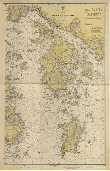 East Penobscot Bay 1943 - Old Map Nautical Chart AC Harbors 3 309 - Maine