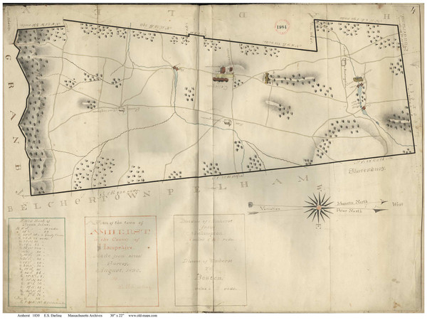 Amherst 1830 - Old Map Reprint Hampshire County - Massachusetts Cities Other