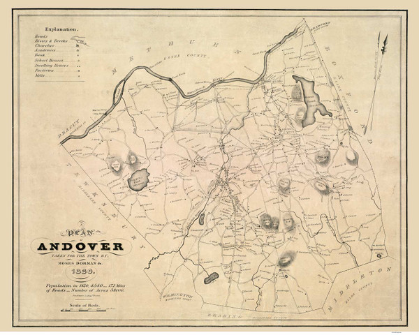 Andover 1830 - Old Map  Essex County - Massachusetts Cities Other