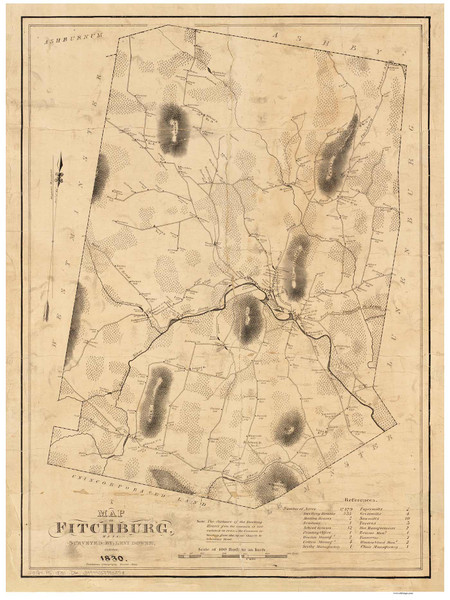 Fitchburg 1830 - Old Map  Worcester County - Massachusetts Cities Other