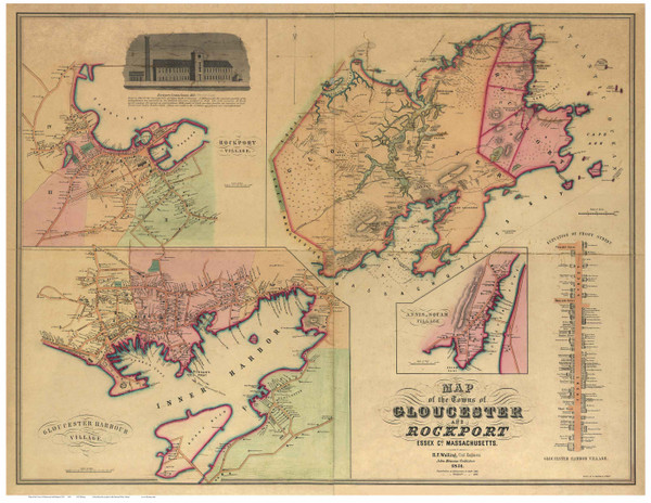 Gloucester and Rockport 1851 - Old Map Reprint Essex County - Massachusetts Cities Other