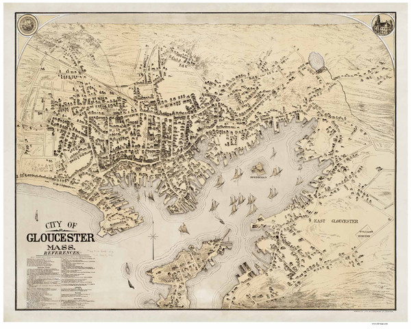 Gloucester ca. 1873 - Old Map Reprint Essex County - Massachusetts Cities Other