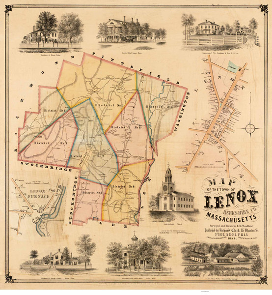 Lenox 1854 - Old Map  Berkshire County - Massachusetts Cities Other