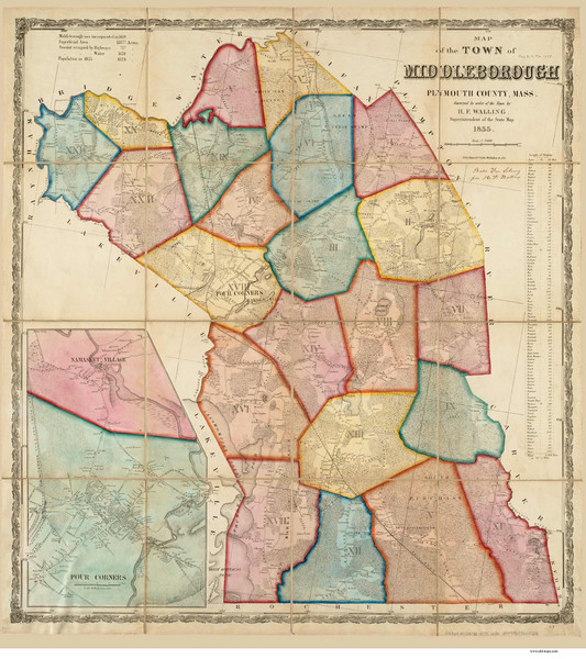 Middleborough 1855 - Old Map  Plymouth County - Massachusetts Cities Other