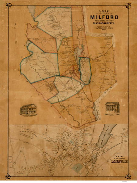 Milford 1851 - Old Map  Worcester County - Massachusetts Cities Other