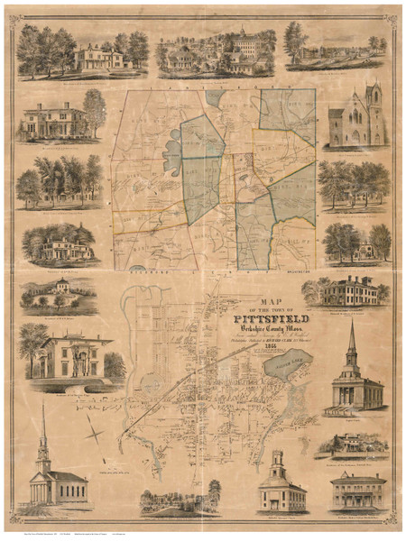 Pittsfield 1855 - Old Map Reprint Berkshire County - Massachusetts Cities Other