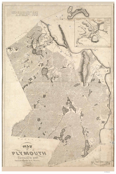 Plymouth 1830 - Old Map Reprint Plymouth County - Massachusetts Cities Other
