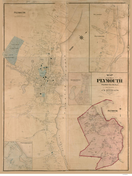 Plymouth 1874 - Old Map  Plymouth County - Massachusetts Cities Other