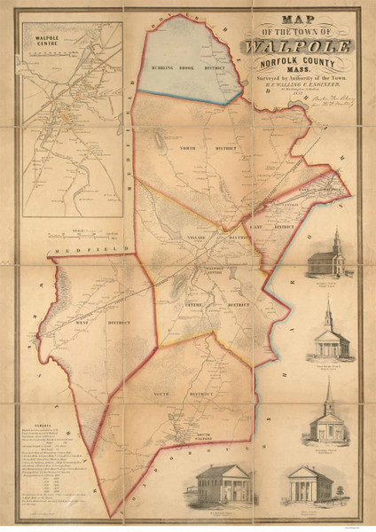 Walpole 1852 - Old Map  Norfolk County - Massachusetts Cities Other