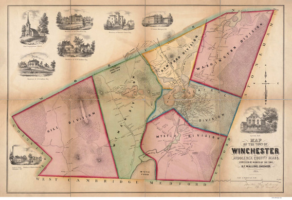 Winchester 1854 - Old Map  Middlesex County - Massachusetts Cities Other