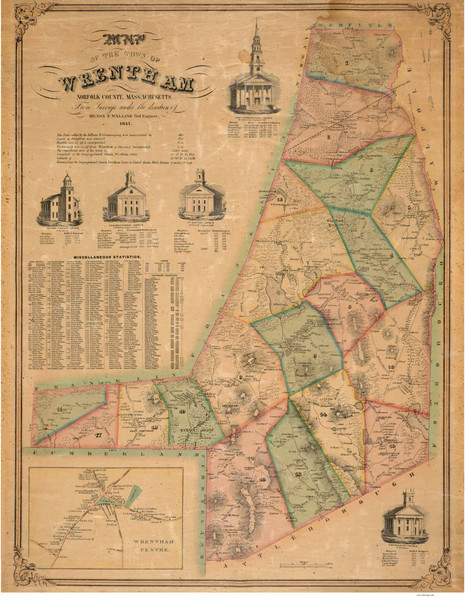 Wrentham 1851 - Old Map  Norfolk County - Massachusetts Cities Other