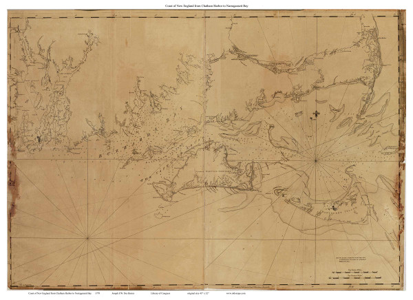 Coast of New England from Chatham Harbor to Narragansett Bay 1779 Des Barres (Seacoast - Nantucket Shoals) - Old Map Custom Print