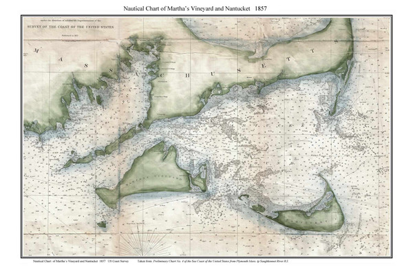 Martha's Vineyard & Nantucket Custom 1857 USCGS (Seacoast - Nantucket Shoals) - Old Map Custom Print CC-Seacoast