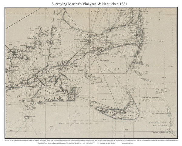 Martha's Vineyard & Nantucket 1881 USCGS (Seacoast - Nantucket Shoals) - Old Map Custom Print