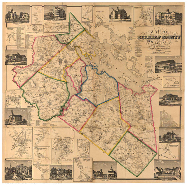 Belknap County New Hampshire 1860 - County Wall Map  - Old Map Reprint Belknap County New Hampshire 1860 - County Wall Map  - Old Map Reprint